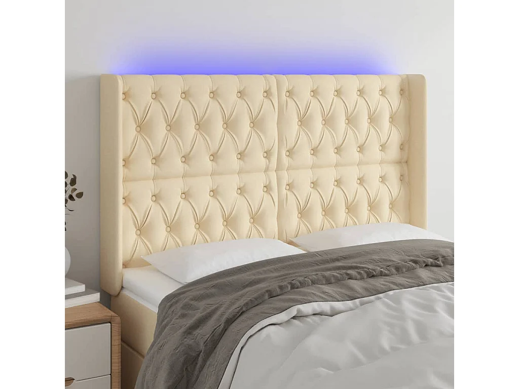 Tête de lit à LED Crème 147x16x118/128 cm Tissu POI98131 BonneVie Meuble