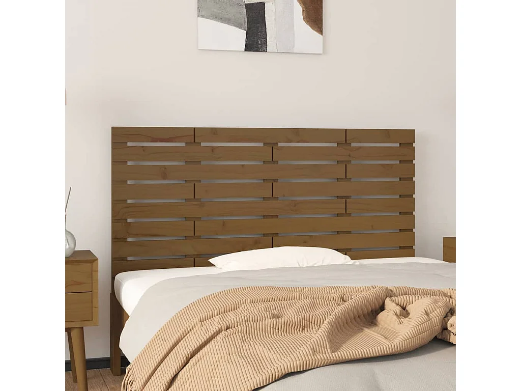 Tête de lit murale Marron miel 156x3x63 cm Bois massif de pin POI44355 BonneVie Meuble