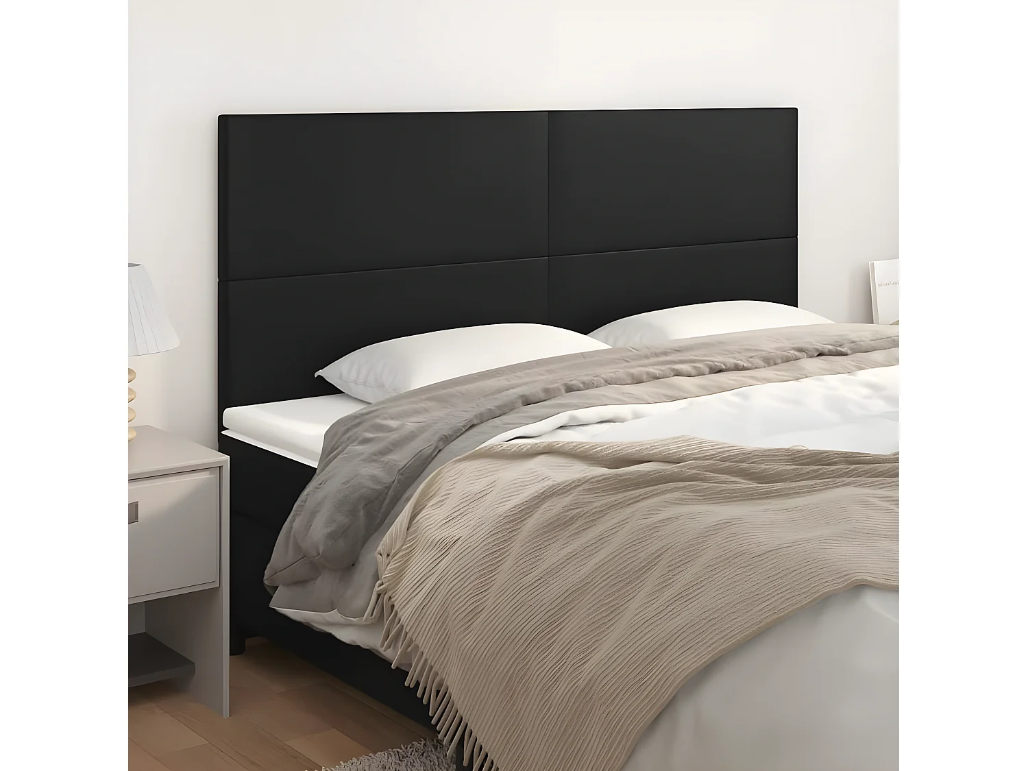 Cabeceira de cama 4 pcs couro artificial 80x5x78/88 cm preto PT266426