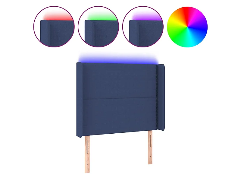Cabeceira de cama c/ luzes LED tecido 103x16x118/128 cm azul PT996730
