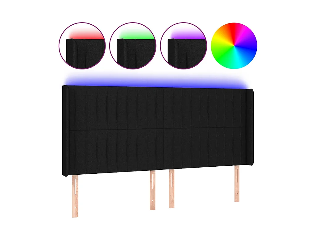 Tête de lit à LED Noir 163x16x118/128 cm Tissu POI80381 BonneVie Meuble