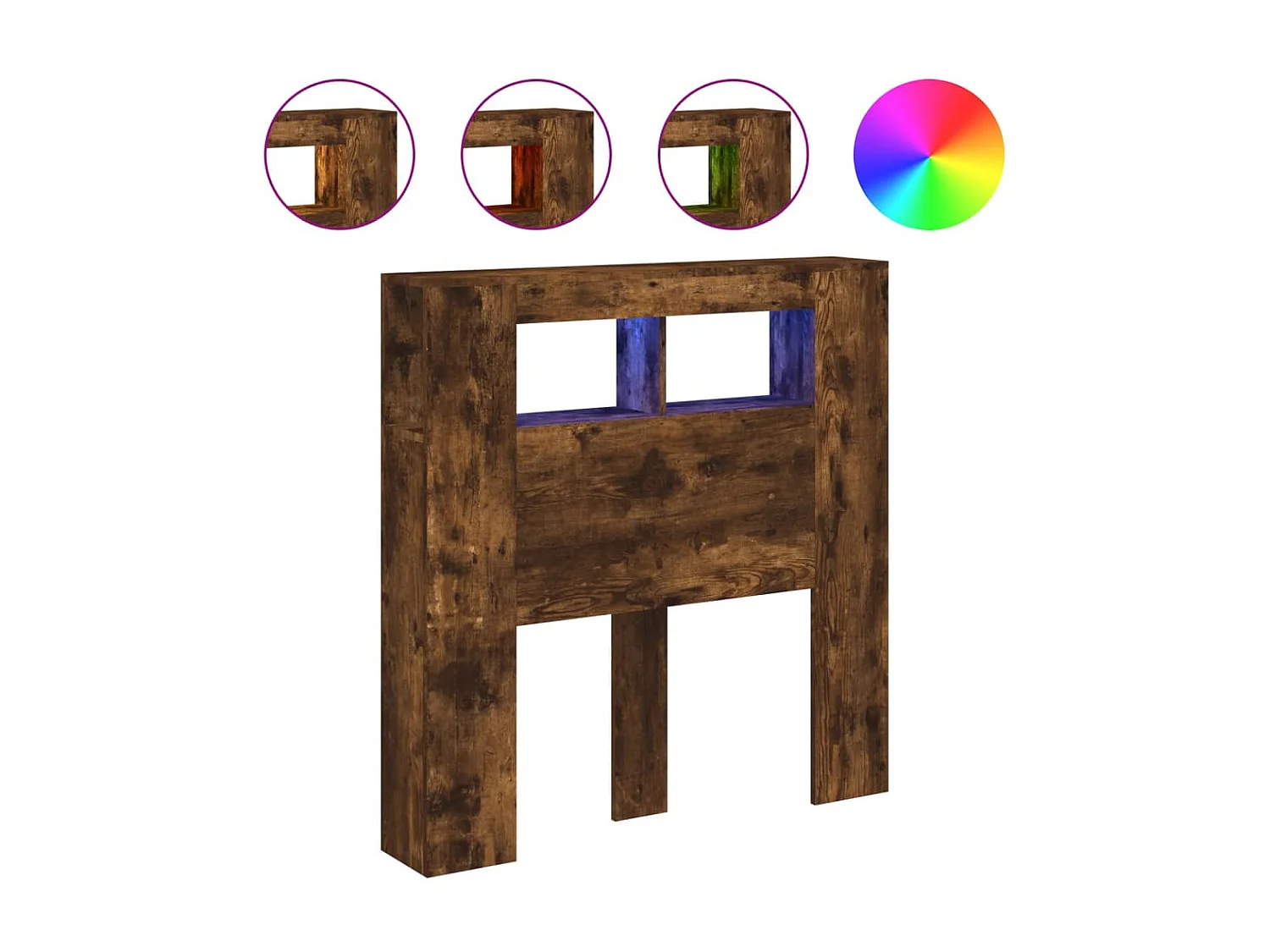 Hoofdeinde met LED 100x18,5x103,5 cm bewerkt hout gerookt eiken NL373182