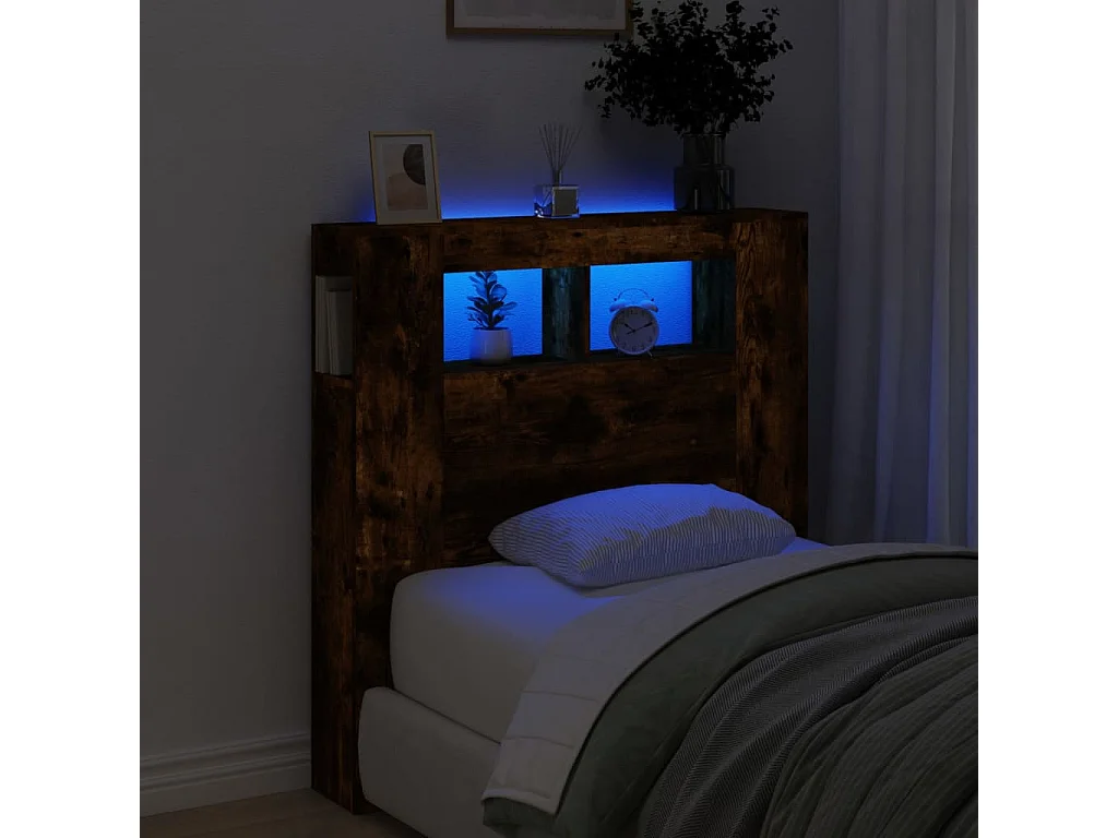 Hoofdeinde met LED 100x18,5x103,5 cm bewerkt hout gerookt eiken NL373182