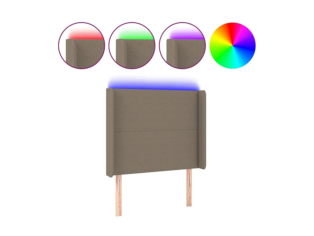 Tête de lit à LED Taupe 93x16x118/128 cm Tissu POI38515 BonneVie Meuble