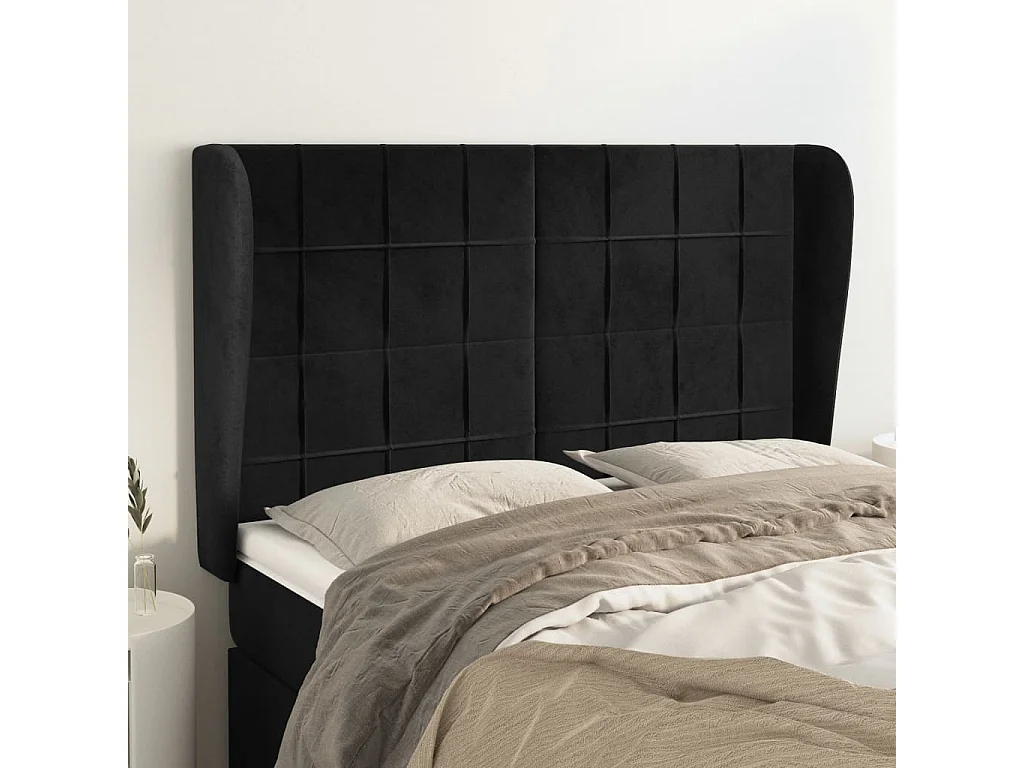 Testiera | Testata del letto ad Orecchio Nera 147 x 23 x 118/128 cm in Velluto