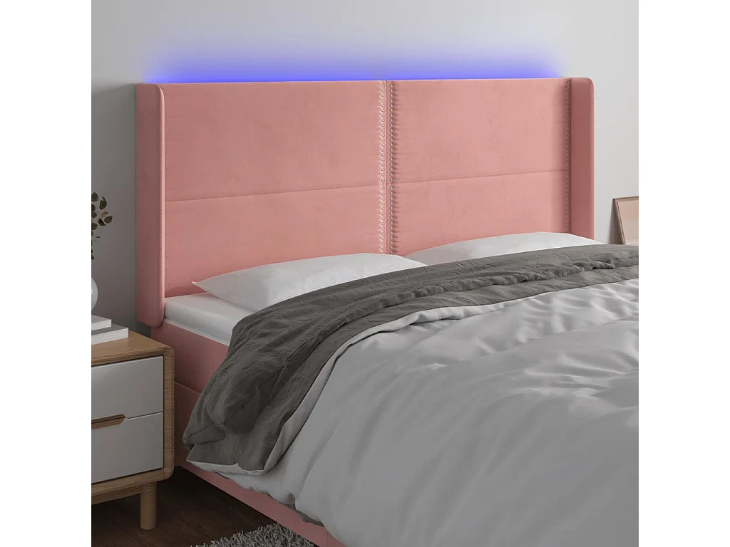 Cabeceira de cama c/ luzes LED veludo 183x16x118/128 cm rosa PT480047