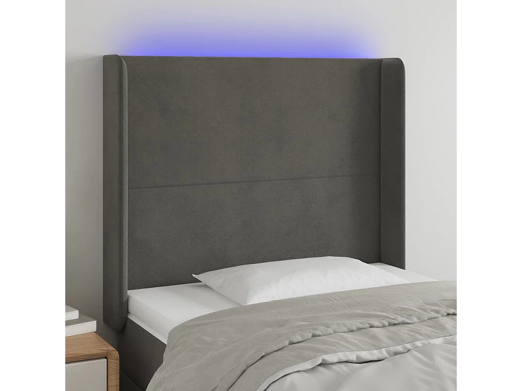 Tête de lit à LED Gris foncé 103x16x118/128 cm Velours POI96821 BonneVie Meuble