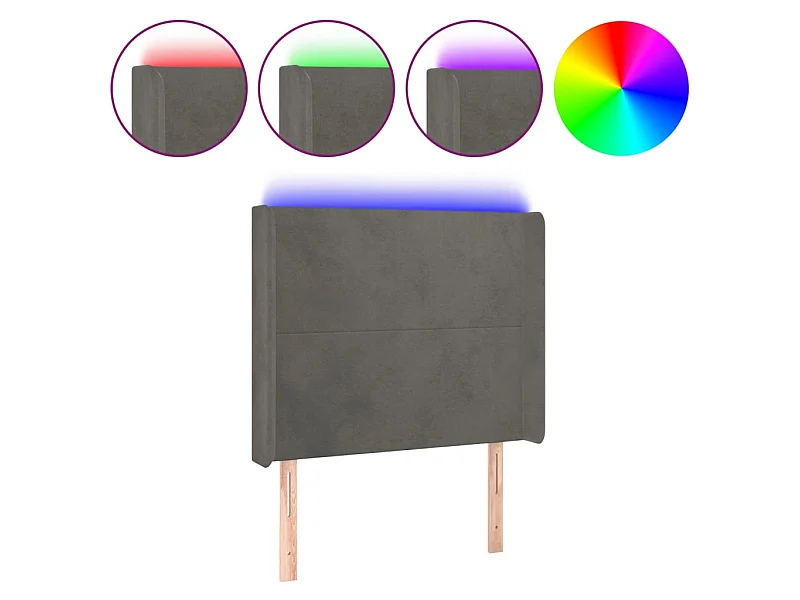 Tête de lit à LED Gris foncé 103x16x118/128 cm Velours POI96821 BonneVie Meuble