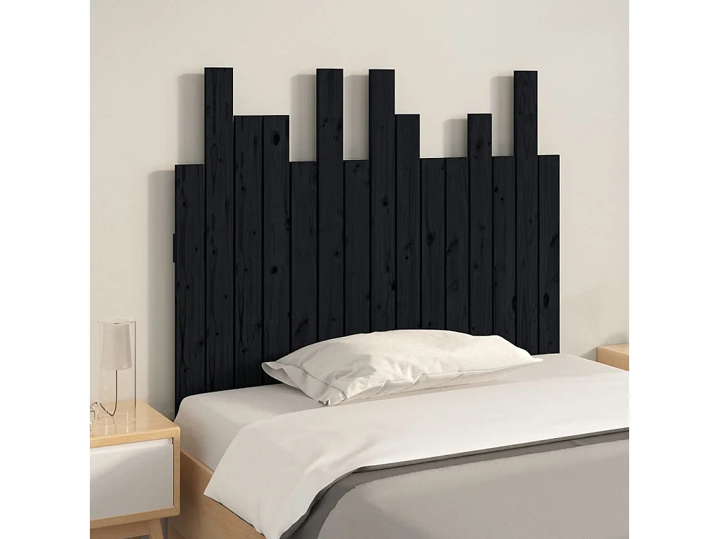 Tête de lit murale Noir 95,5x3x80 cm Bois massif de pin POI28064 BonneVie Meuble