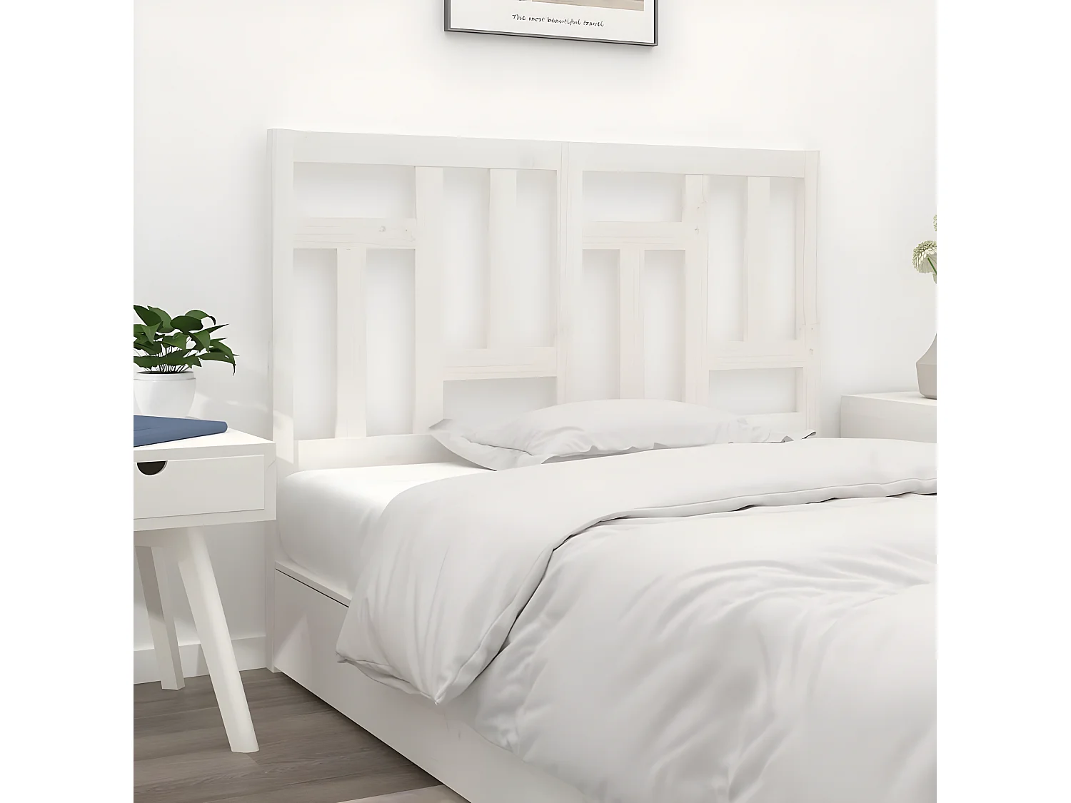 Tête de lit Blanc 205,5x4x100 cm Bois massif de pin POI82341 BonneVie Meuble