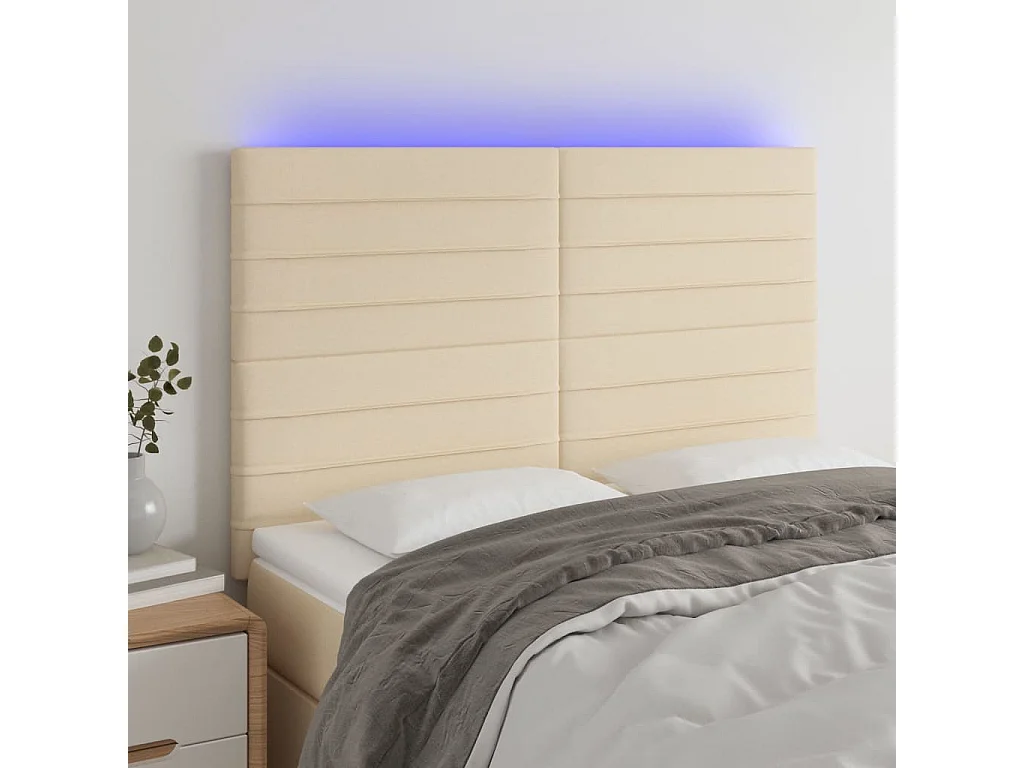 Tête de lit à LED Crème 144x5x118/128 cm Tissu POI65256 BonneVie Meuble