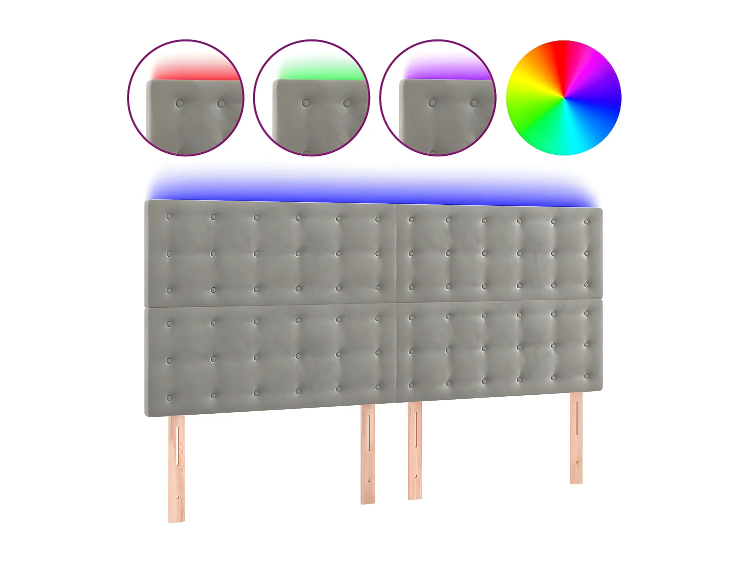 Tête de lit à LED Gris clair 200x5x118/128 cm Velours POI27593 BonneVie Meuble