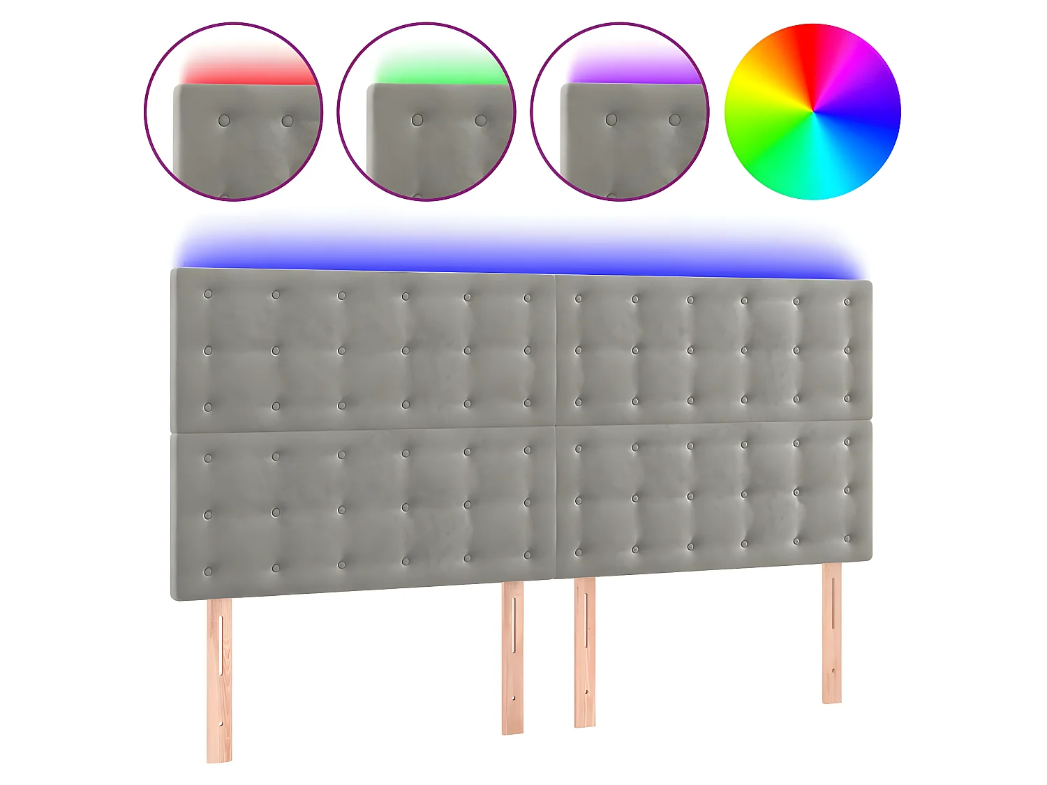 Tête de lit à LED Gris clair 200x5x118/128 cm Velours POI27593 BonneVie Meuble