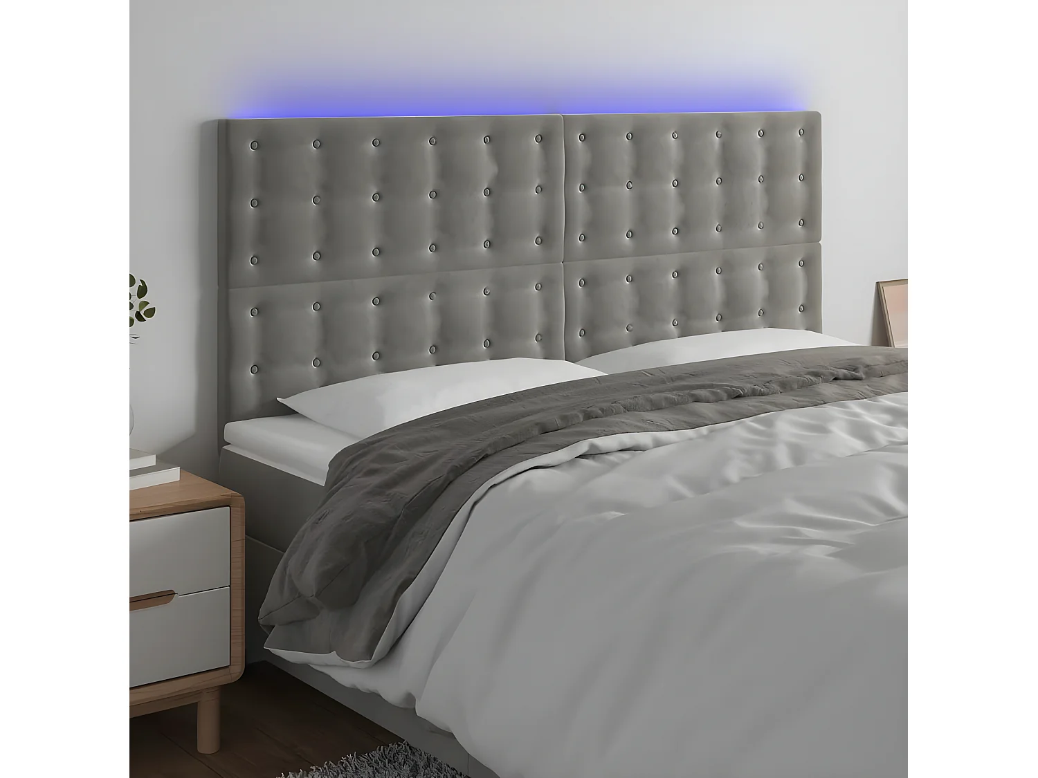 Tête de lit à LED Gris clair 200x5x118/128 cm Velours POI27593 BonneVie Meuble