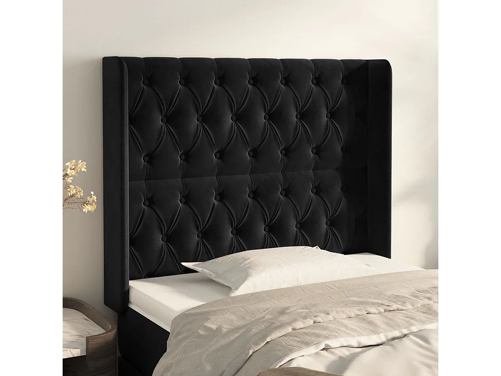 Cabeceira de cama c/ abas veludo 93x16x118/128 cm preto PT363468