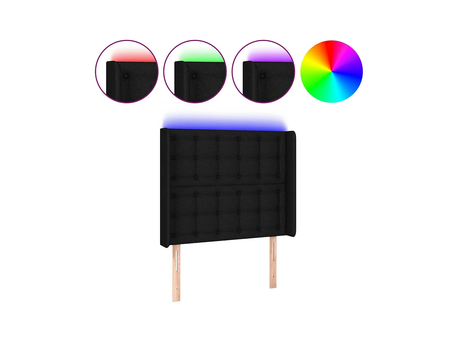 Tête de lit à LED Noir 93x16x118/128 cm Tissu POI87104 BonneVie Meuble