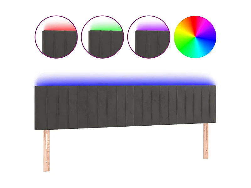 Tête de lit à LED Gris foncé 200x5x78/88 cm Velours POI87395 BonneVie Meuble