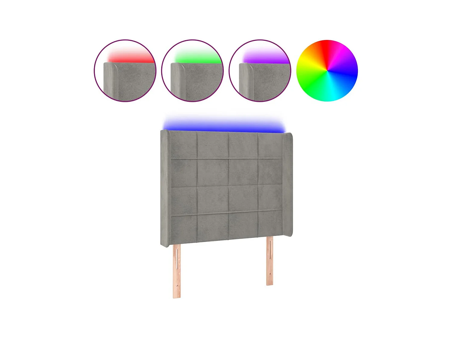 Cabecero con LED de terciopelo gris claro 83x16x118/128 cm ES98010