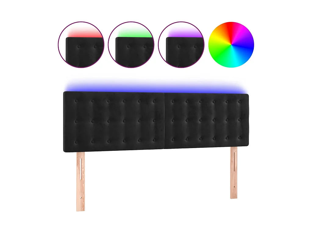 Tête de lit à LED Noir 144x5x78/88 cm Velours POI64306 BonneVie Meuble