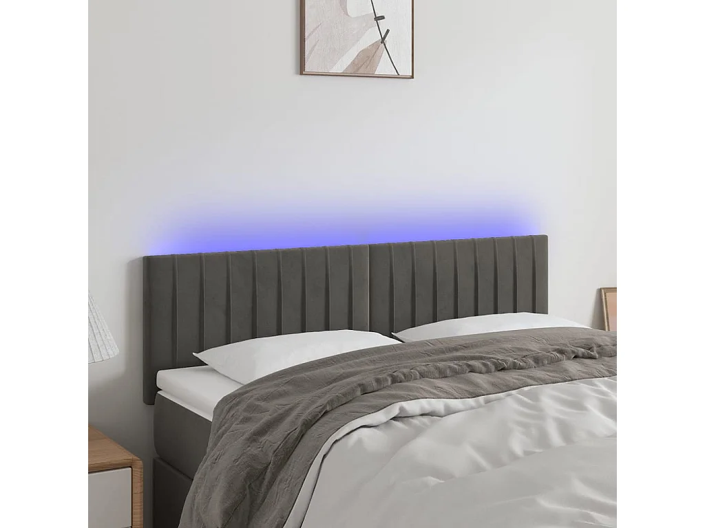 Tête de lit à LED Gris foncé 144x5x78/88 cm Velours POI61684 BonneVie Meuble