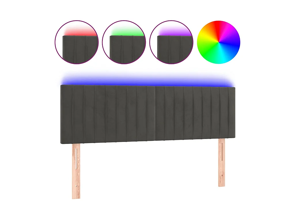 Cabecero con LED de terciopelo gris oscuro 144x5x78/88 cm ES27833
