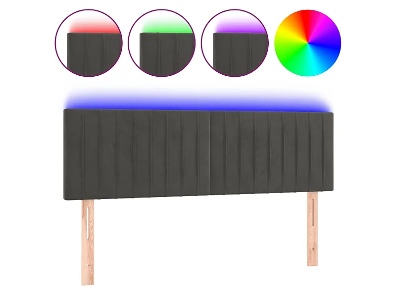 Tête de lit à LED Gris foncé 144x5x78/88 cm Velours POI61684 BonneVie Meuble