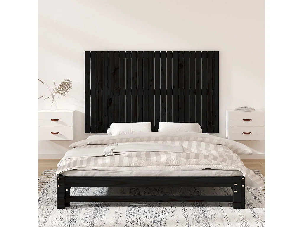 Tête de lit murale Noir 147x3x90 cm Bois massif de pin POI37607 BonneVie Meuble