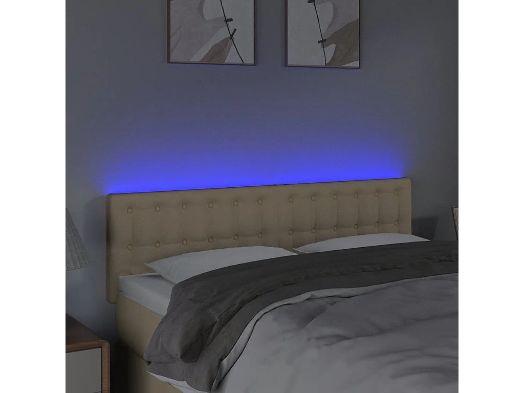 Tête de lit à LED Crème 144x5x78/88 cm Tissu POI39097 BonneVie Meuble
