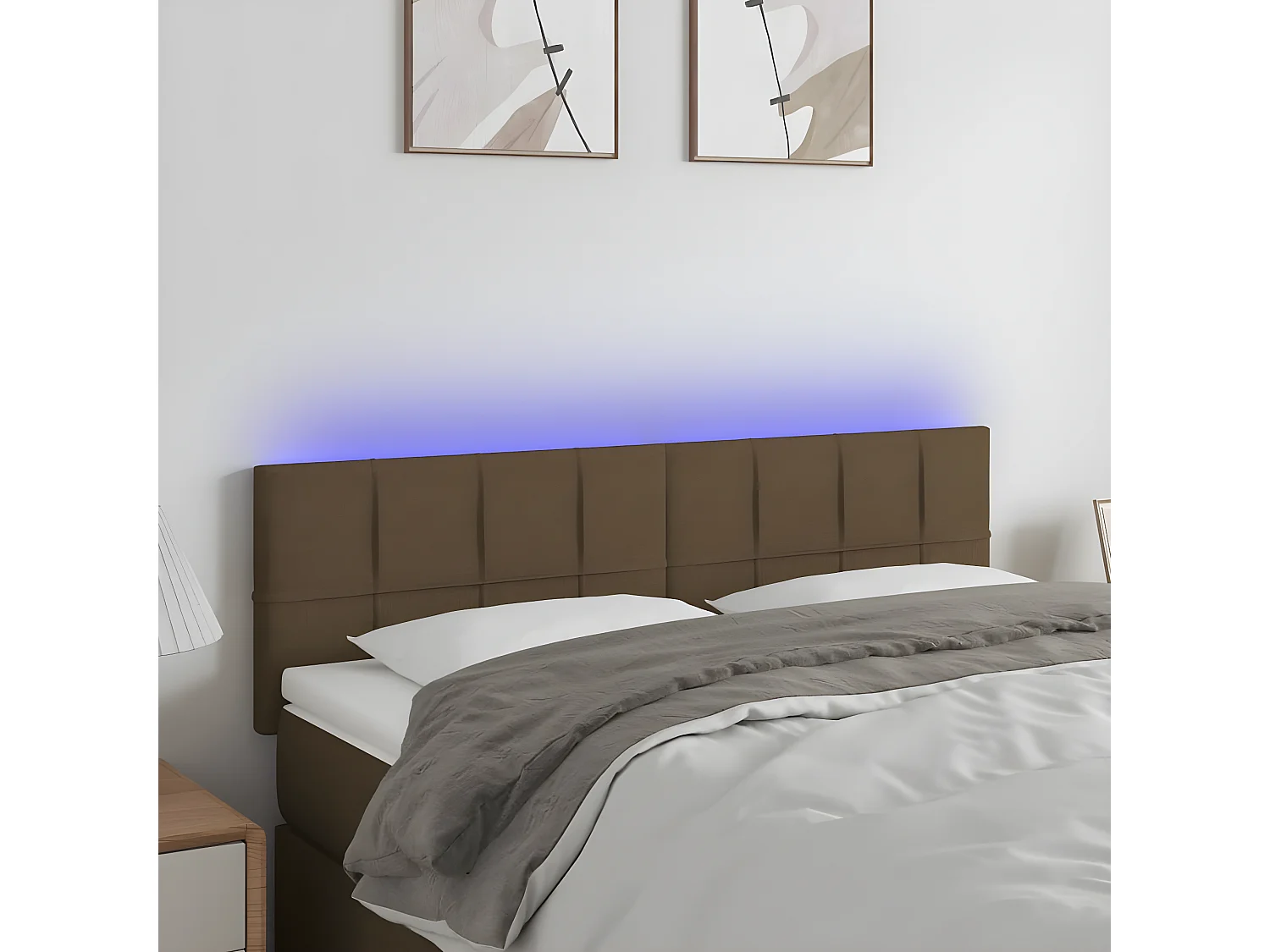 Tête de lit à LED Marron Foncé 144x5x78/88 cm Tissu POI94649 BonneVie Meuble