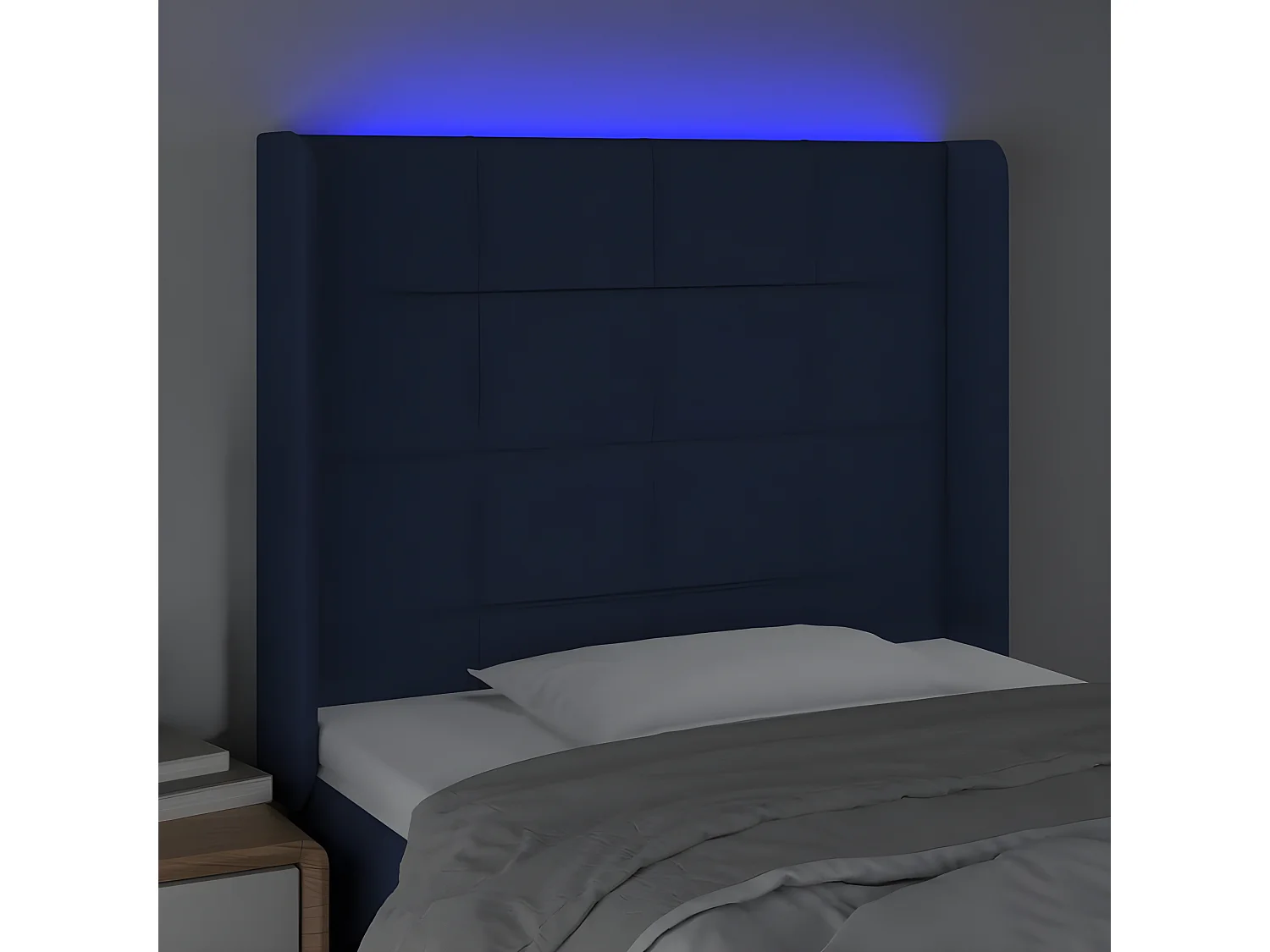 Tête de lit à LED Bleu 93x16x118/128 cm Tissu PLO66518 BonneVie Meuble