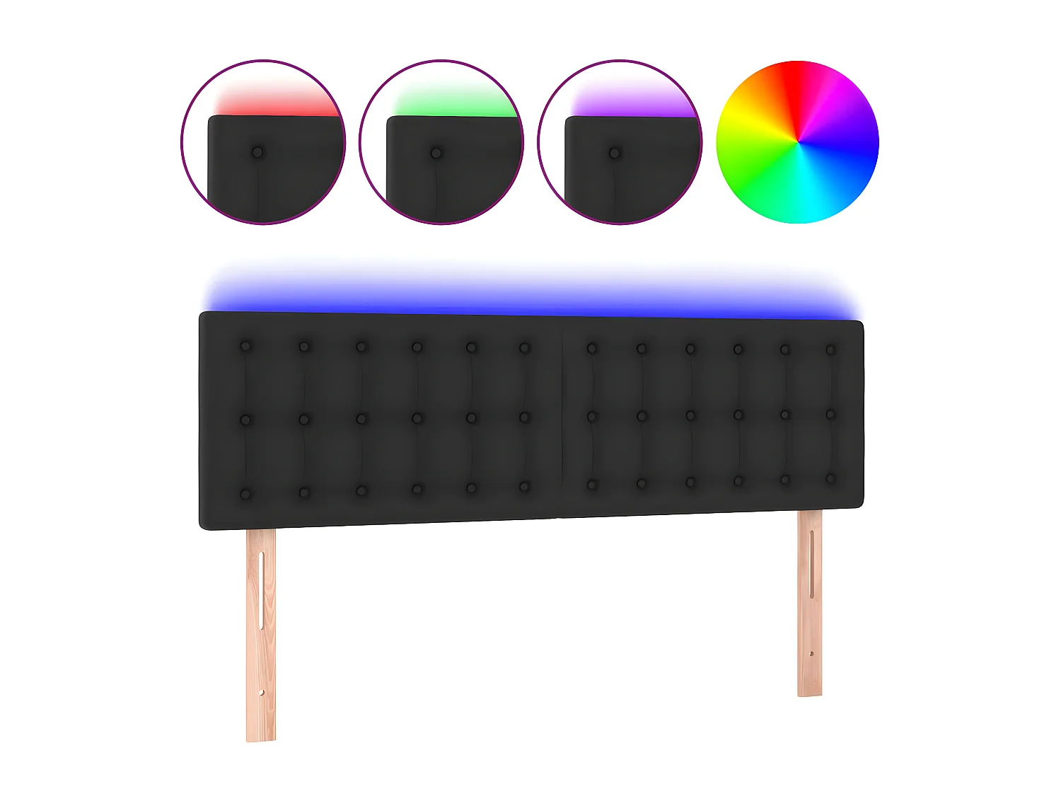 Tête de lit à LED Noir 144x5x78/88 cm Similicuir POI84057 BonneVie Meuble
