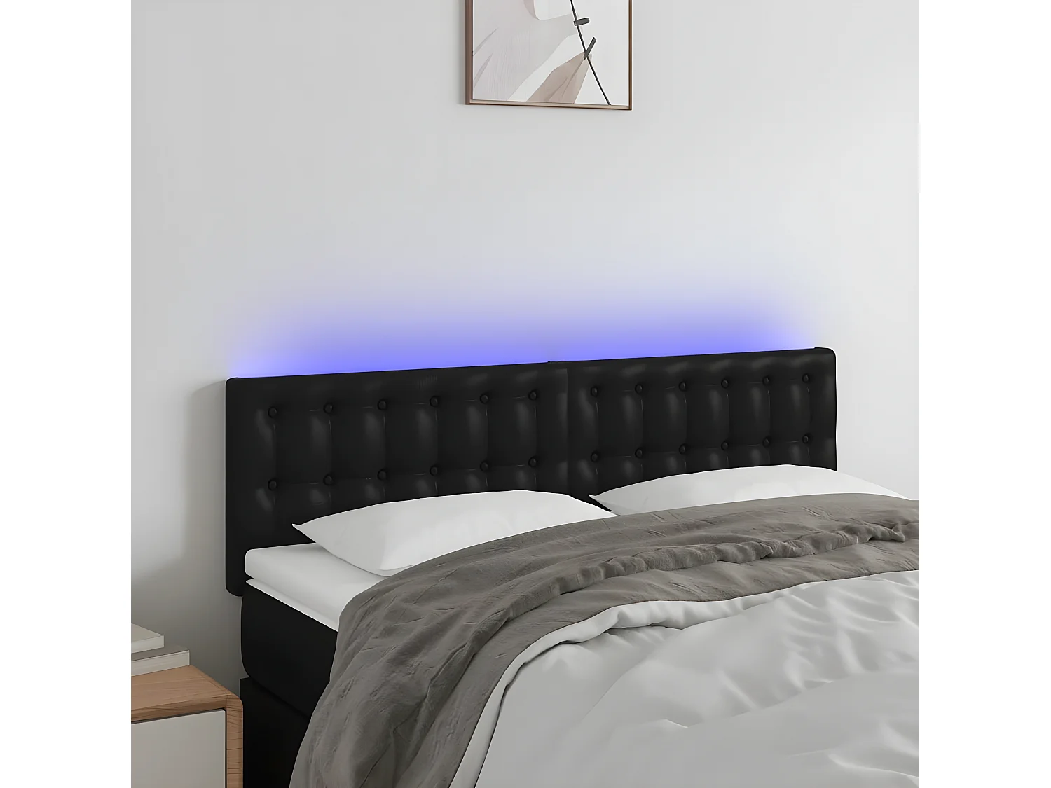 Cabeceira de cama c/ LED couro artificial 144x5x78/88 cm preto PT420159