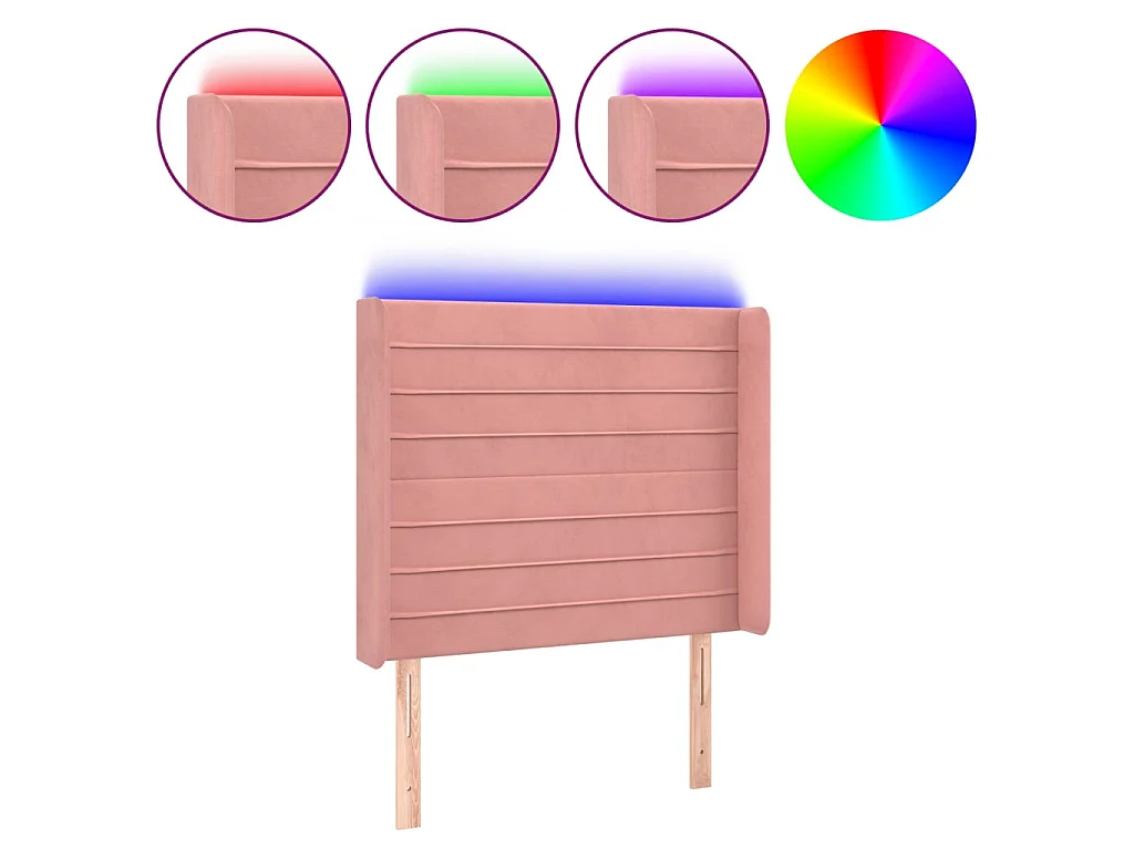 Tête de lit à LED Rose 103x16x118/128 cm Velours POI53769 BonneVie Meuble
