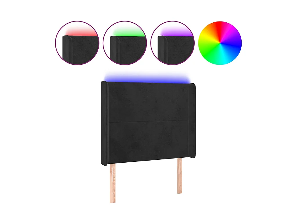 Tête de lit à LED Noir 93x16x118/128 cm Velours POI38281 BonneVie Meuble