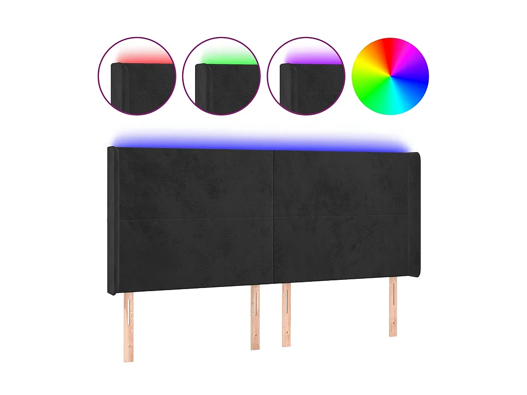Tête de lit à LED Noir 203x16x118/128 cm Velours POI75702 BonneVie Meuble