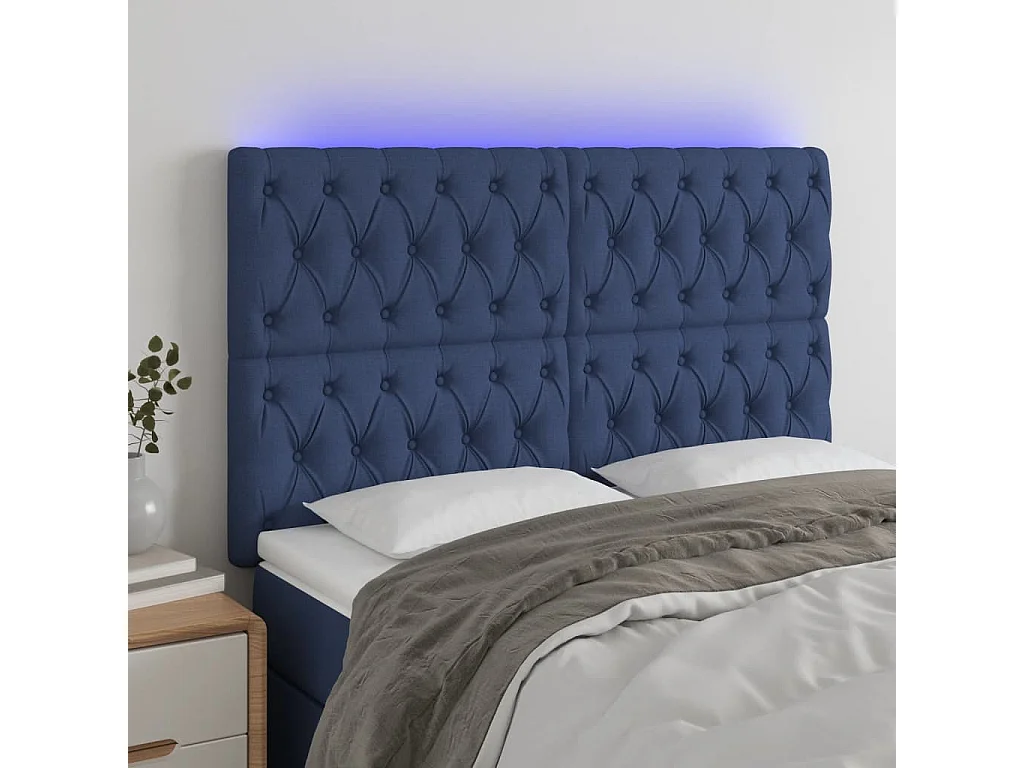 Hoofdbord LED 144x7x118/128 cm stof blauw NL203238