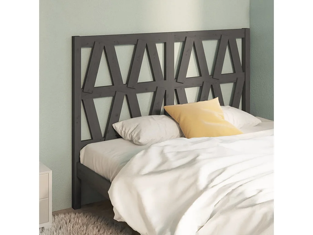 Cabecero de cama madera maciza de pino gris 126x4x100 cm ES86554