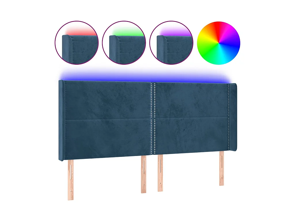 Tête de lit à LED Bleu foncé 183x16x118/128 cm Velours POI89712 BonneVie Meuble