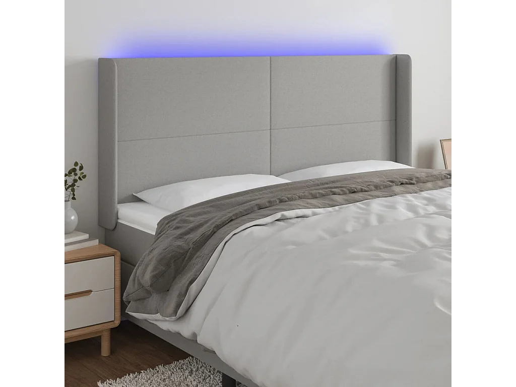 Tête de lit à LED Gris clair 183x16x118/128 cm Tissu POI38670 BonneVie Meuble