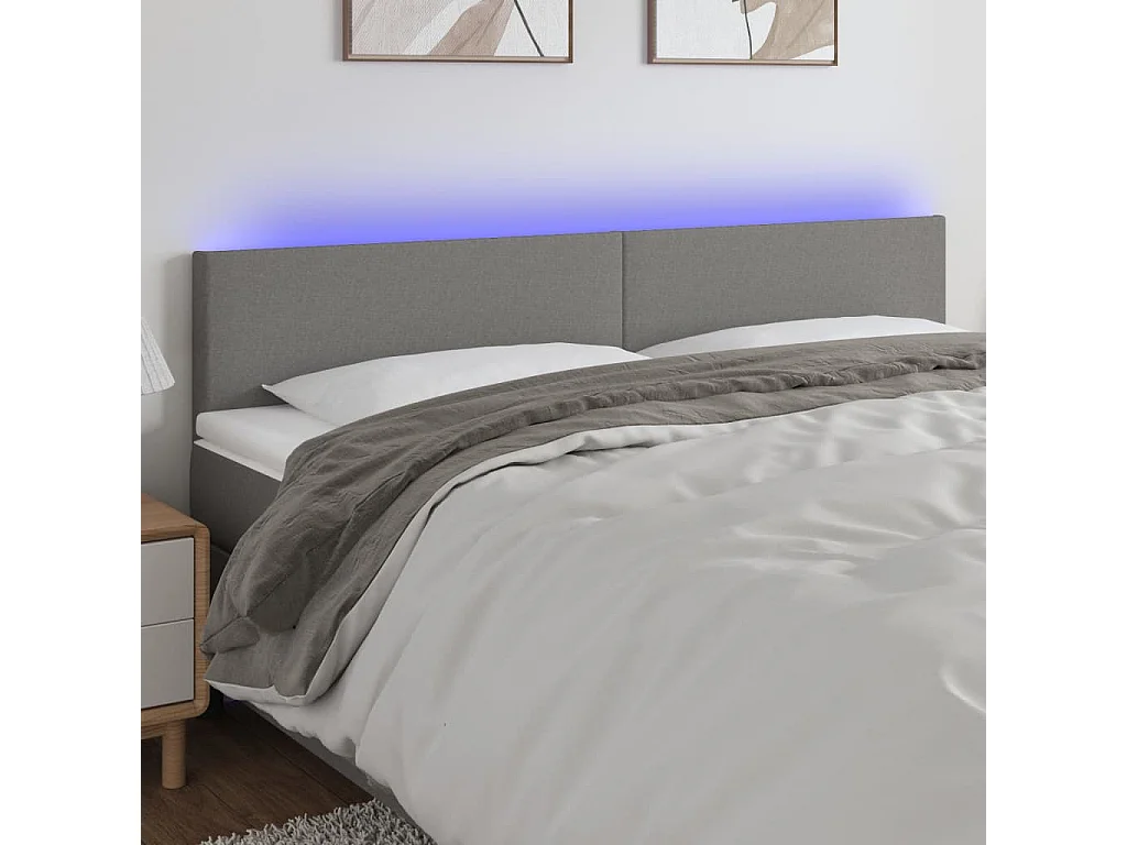 Tête de lit à LED Gris foncé 200x5x78/88 cm Tissu POI13592 BonneVie Meuble