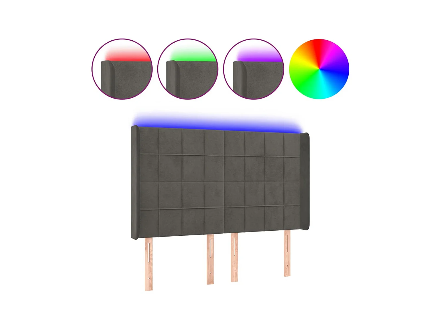 Tête de lit à LED Gris foncé 147x16x118/128 cm Velours POI87778 BonneVie Meuble
