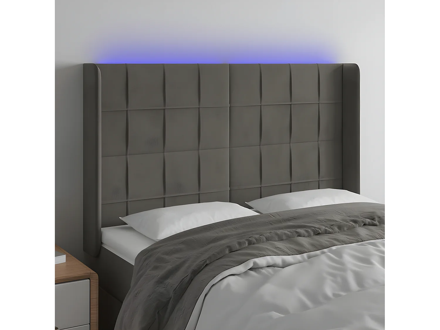Tête de lit à LED Gris foncé 147x16x118/128 cm Velours POI87778 BonneVie Meuble
