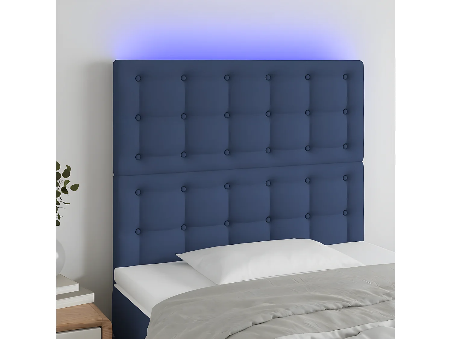 Tête de lit à LED Bleu 90x5x118,128 cm Tissu LWE14153 BonneVie Meuble