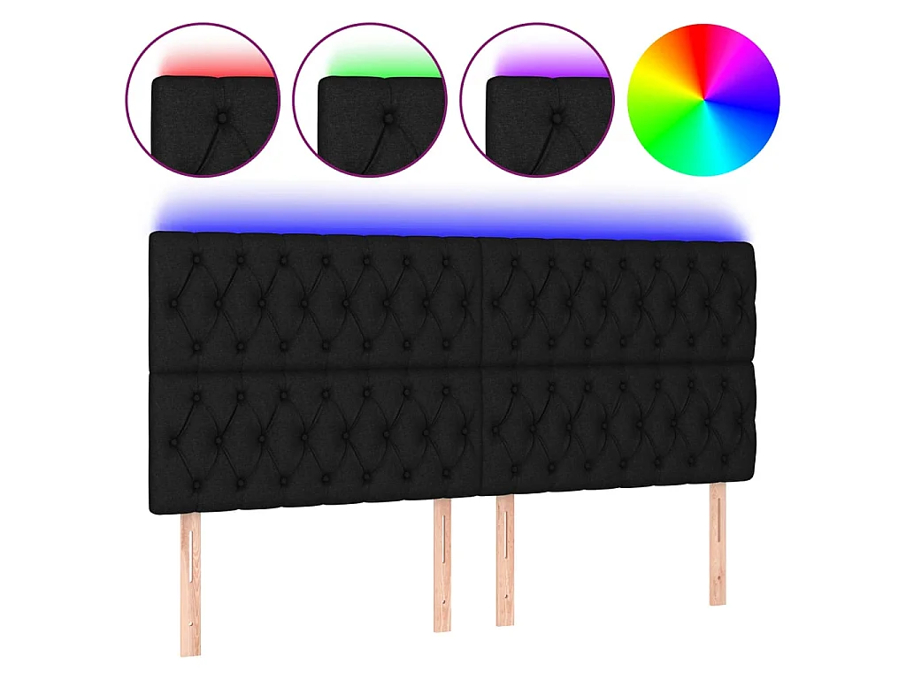 Tête de lit à LED Noir 180x7x118/128 cm Tissu POI24034 BonneVie Meuble