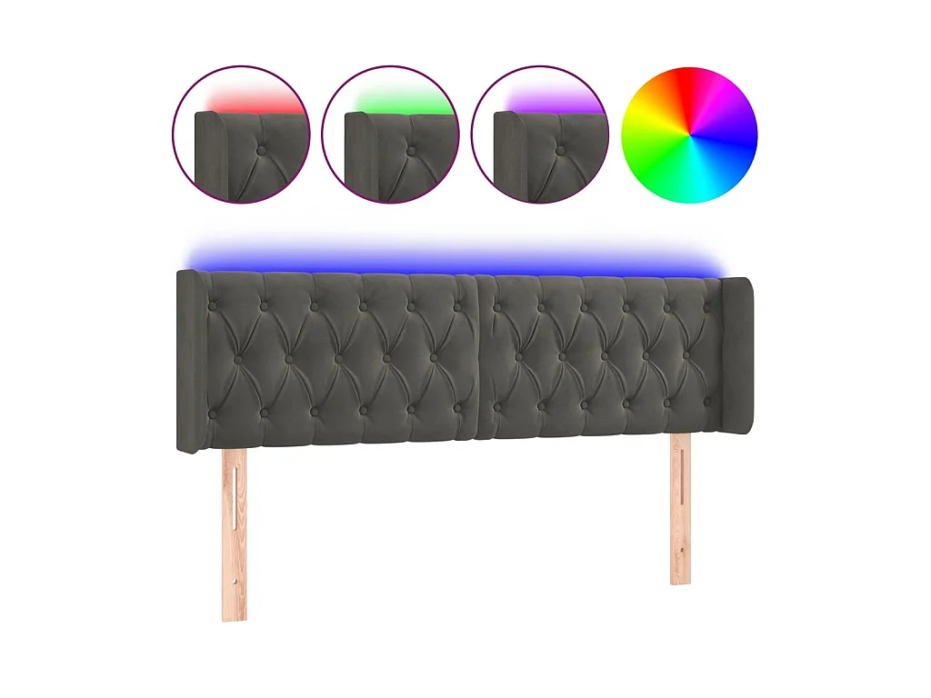 Tête de lit à LED Gris foncé 163x16x78/88 cm Velours POI70464 BonneVie Meuble