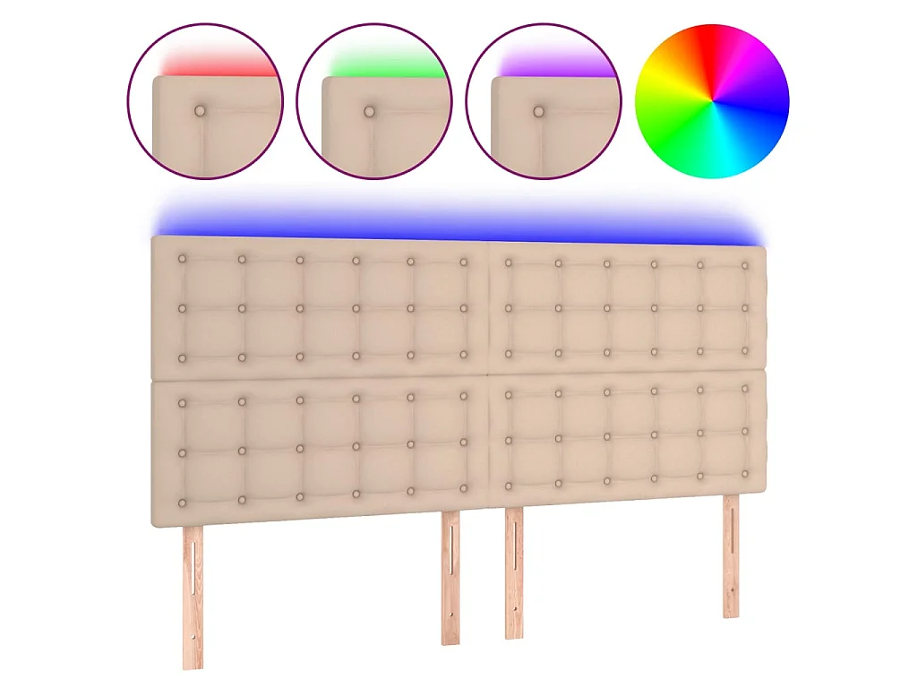 Cabeceira cama c/ LED couro artif. 160x5x118/128 cm cappuccino PT736625