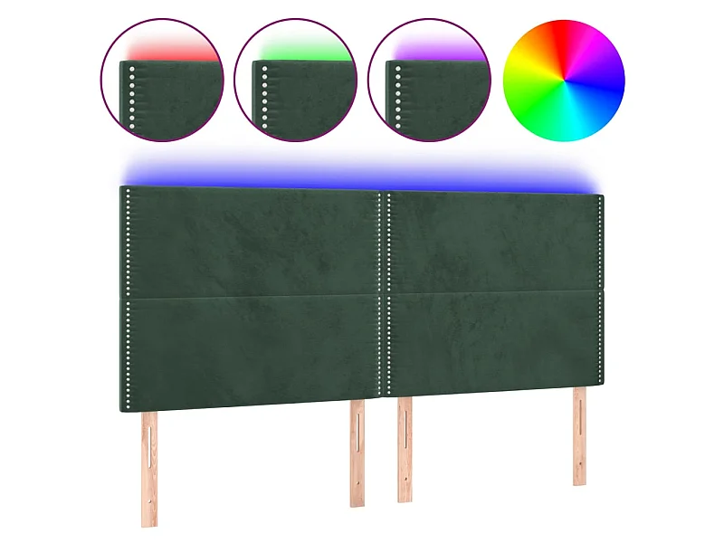 Cabeceira de cama c/ LED veludo 200x5x118/128 cm verde-escuro PT996517