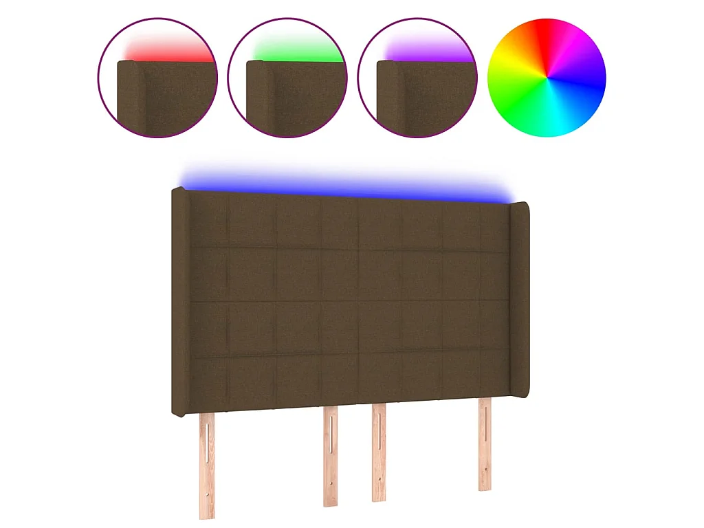 Tête de lit à LED Marron foncé 147x16x118/128 cm Tissu POI84229 BonneVie Meuble