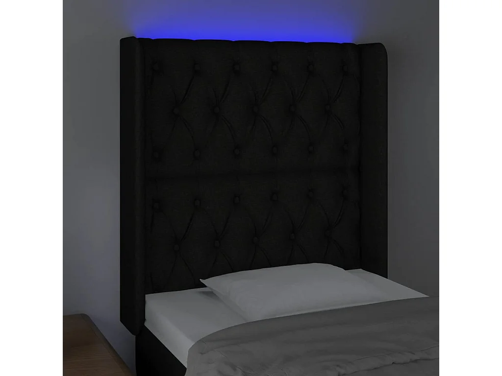 Testiera | Testata del letto a LED Nera 83x16x118/128 cm in Tessuto