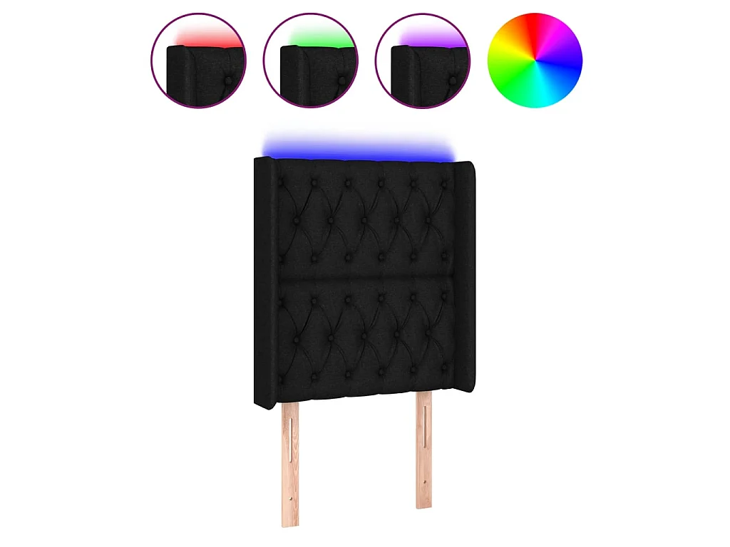 Testiera | Testata del letto a LED Nera 83x16x118/128 cm in Tessuto